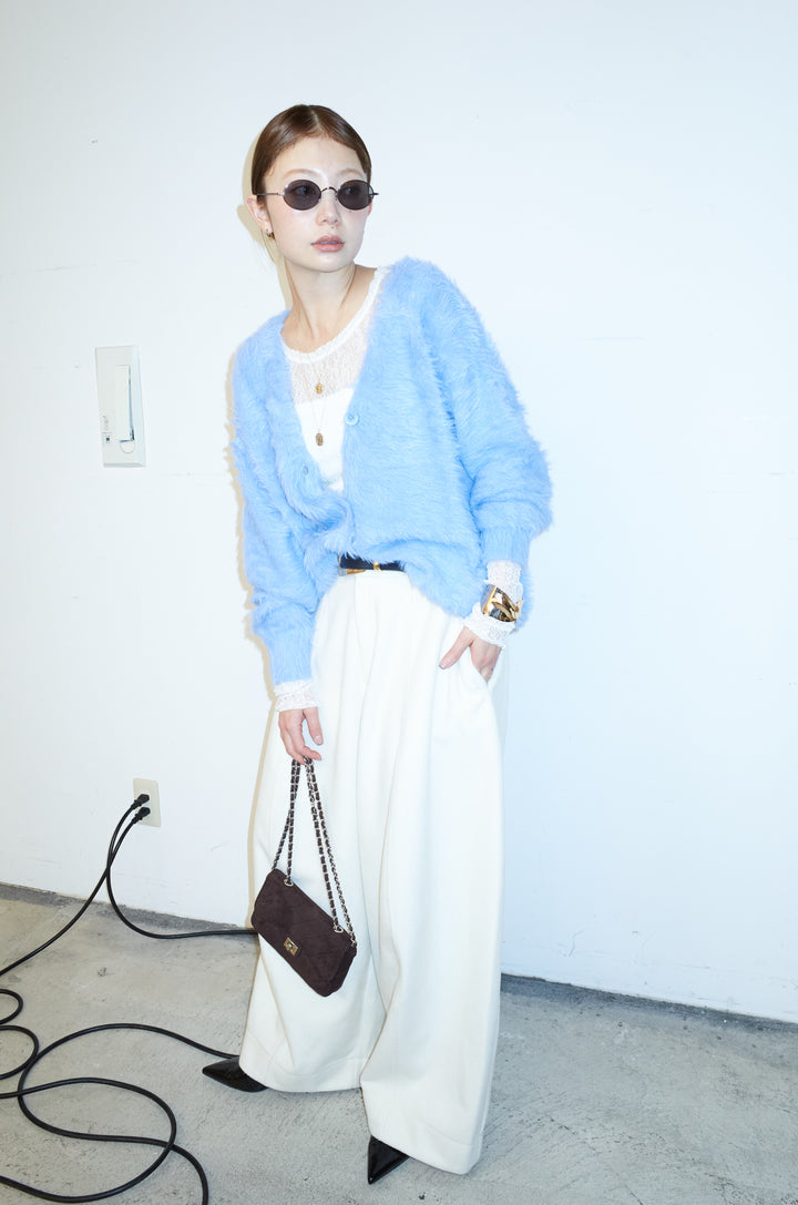 [予約/SET]起毛シャギーカーディガン+ウールタッチカーブワイドパンツ(2set)