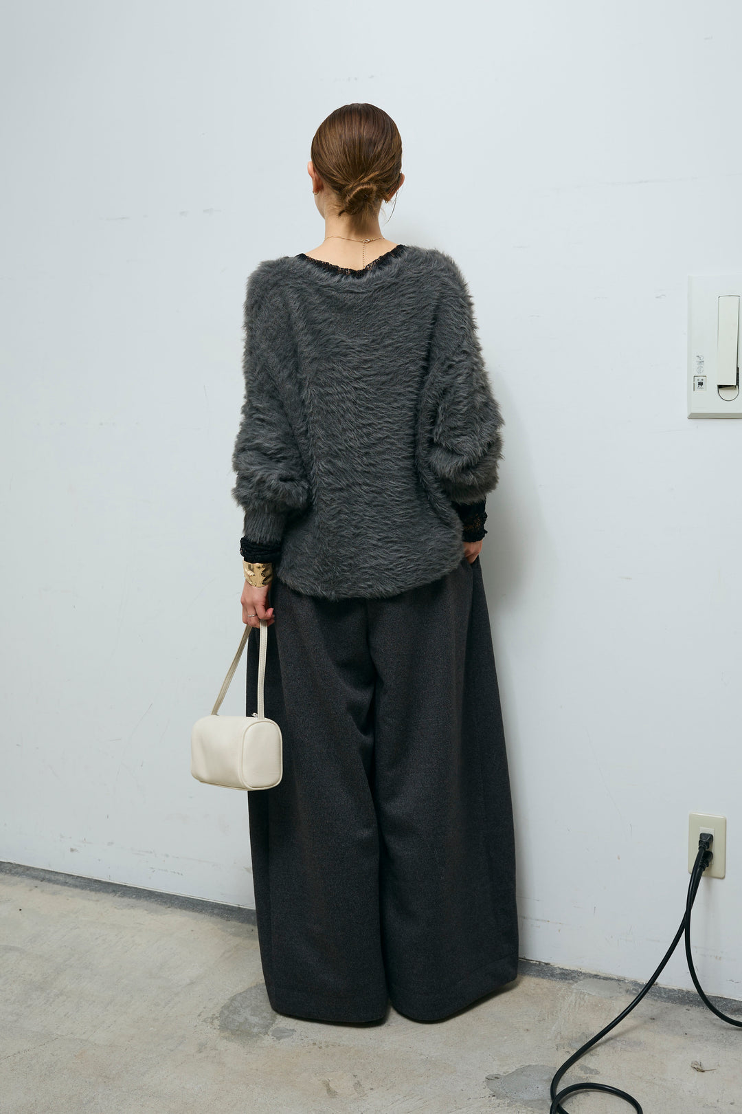 [予約/SET]起毛シャギーカーディガン+ウールタッチカーブワイドパンツ(2set)