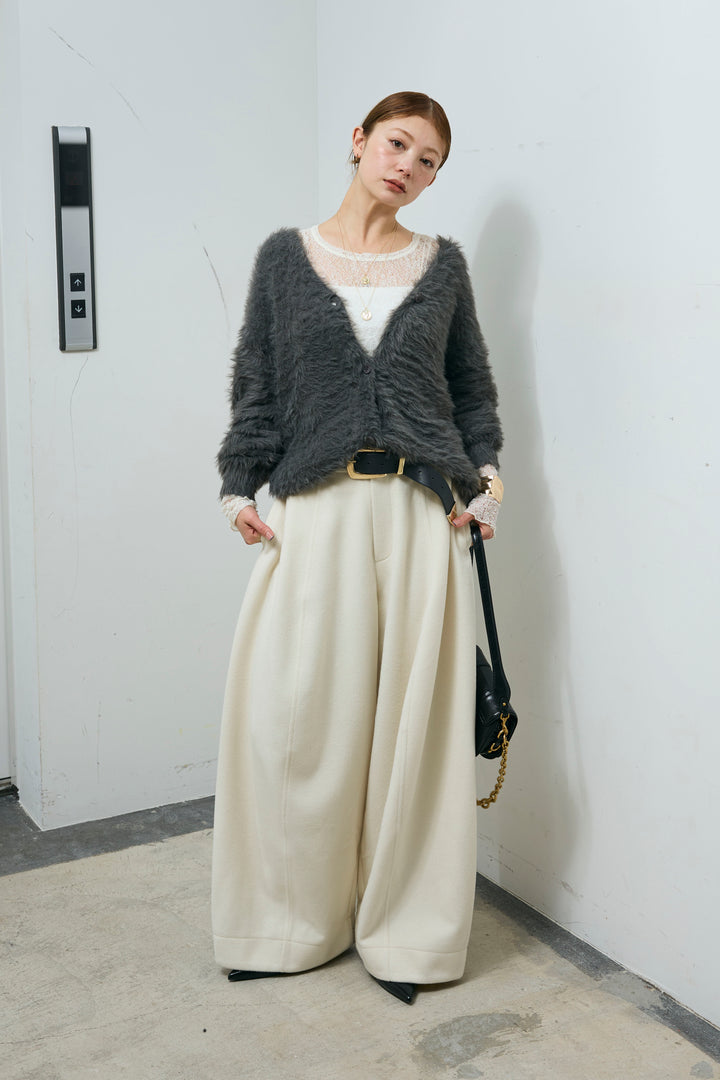 [予約/SET]起毛シャギーカーディガン+ウールタッチカーブワイドパンツ(2set)