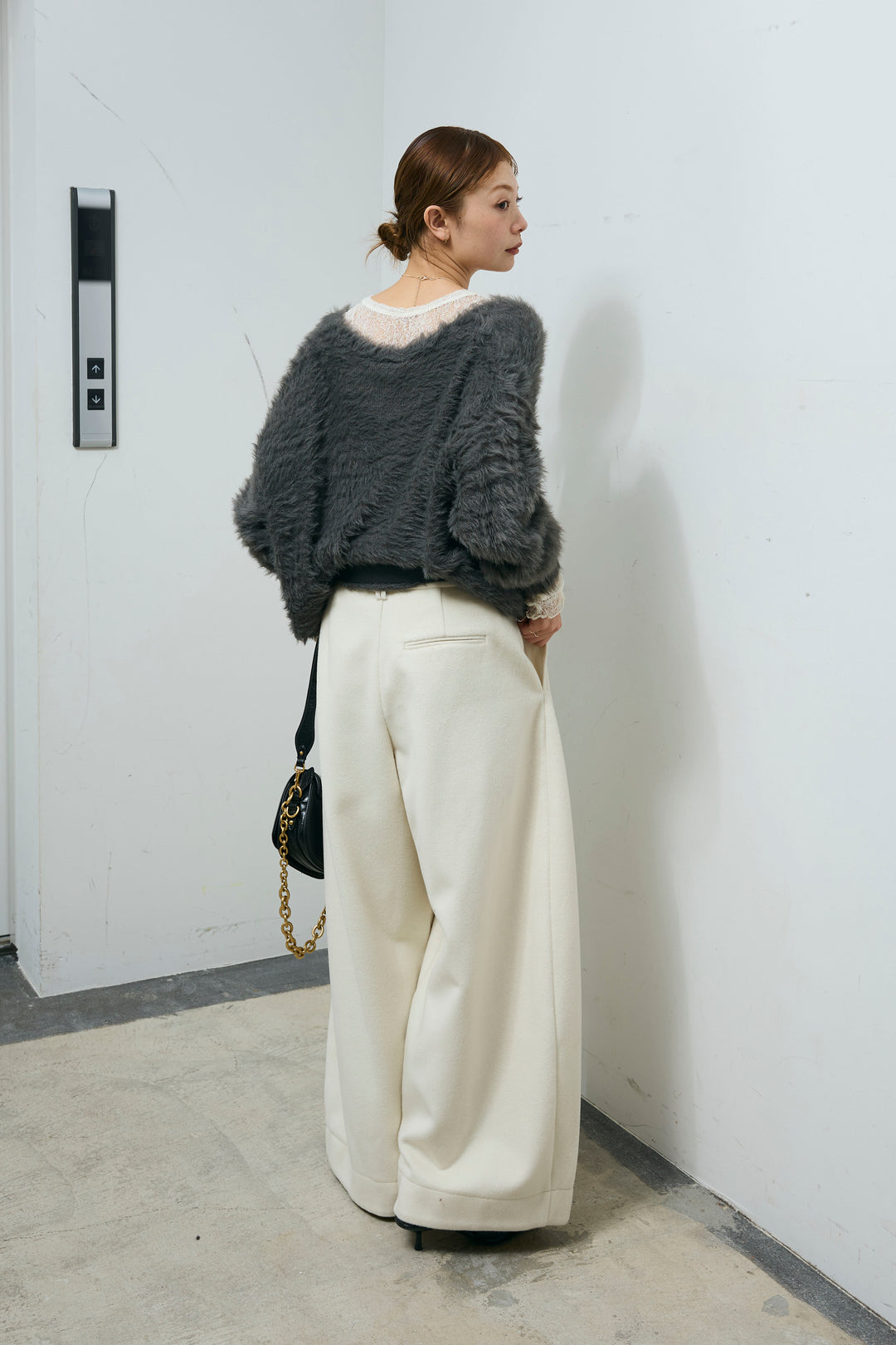 [予約/SET]起毛シャギーカーディガン+ウールタッチカーブワイドパンツ(2set)