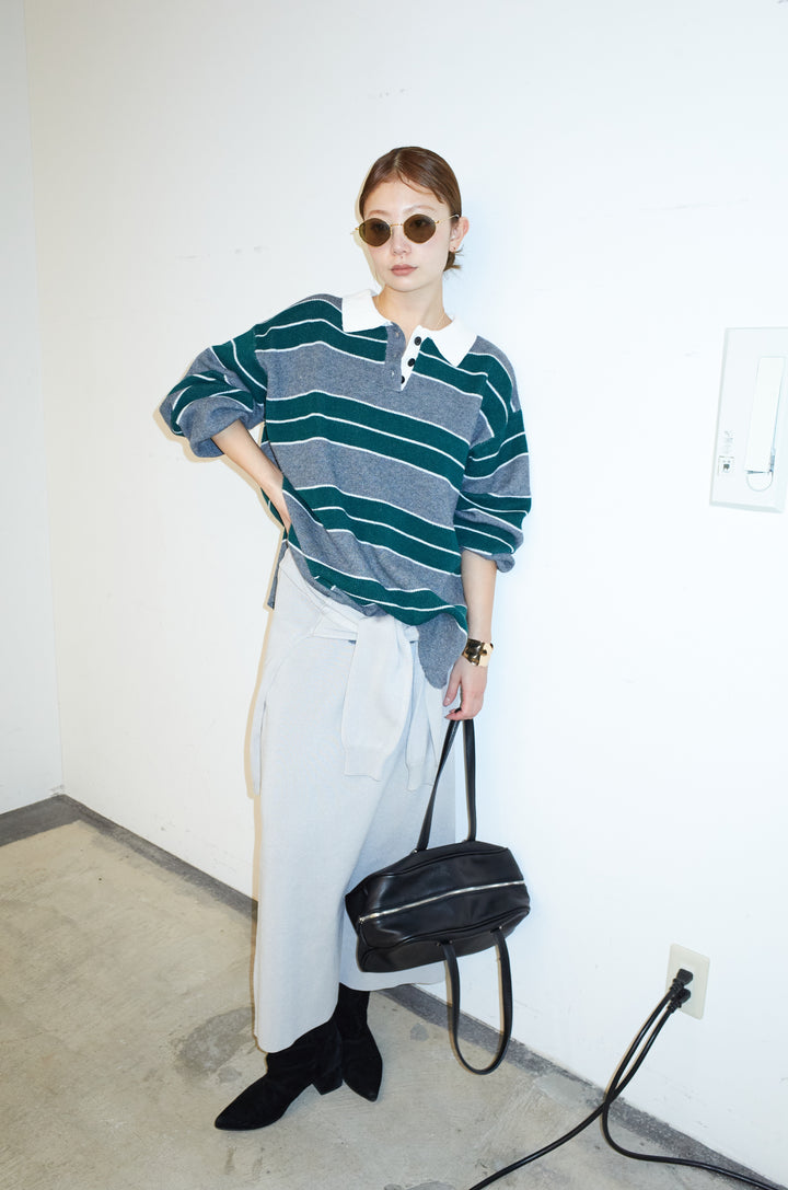 [予約/SET]ラガーニットボーダーポロPO+ウエストラップニットスカート(2set)