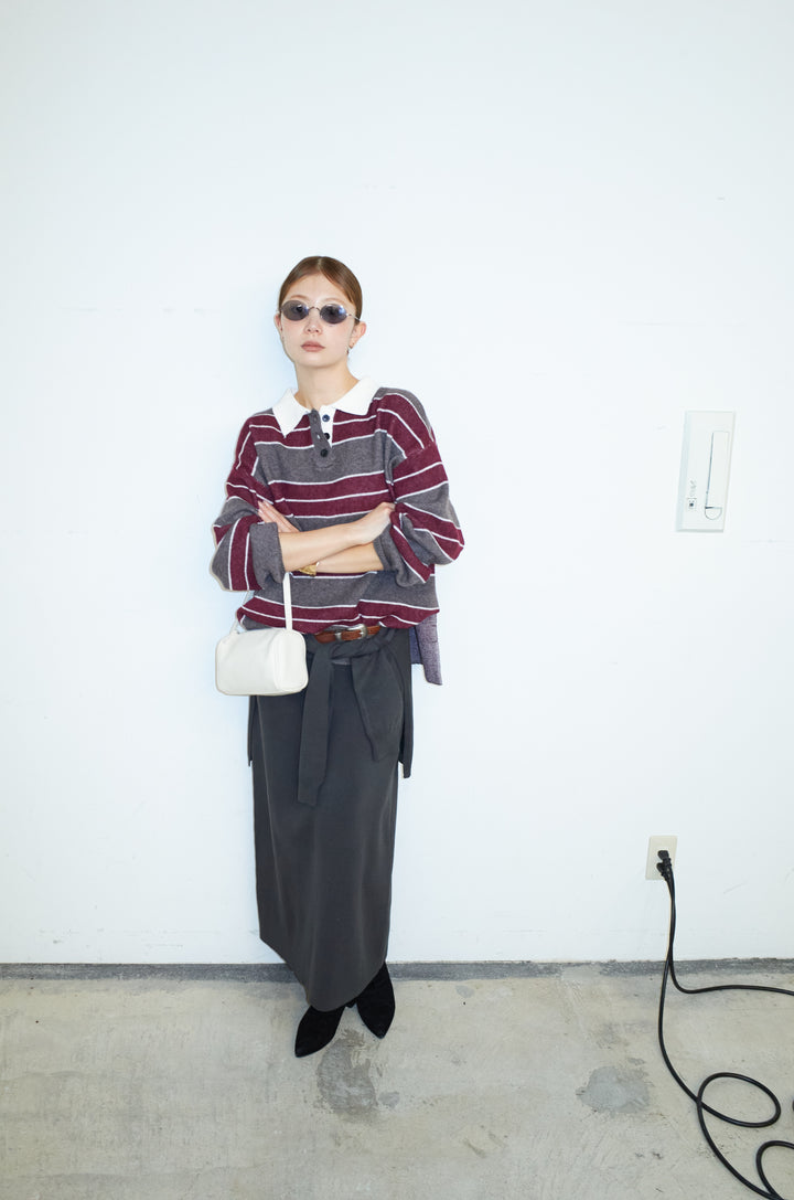 [予約/SET]ラガーニットボーダーポロPO+ウエストラップニットスカート(2set)