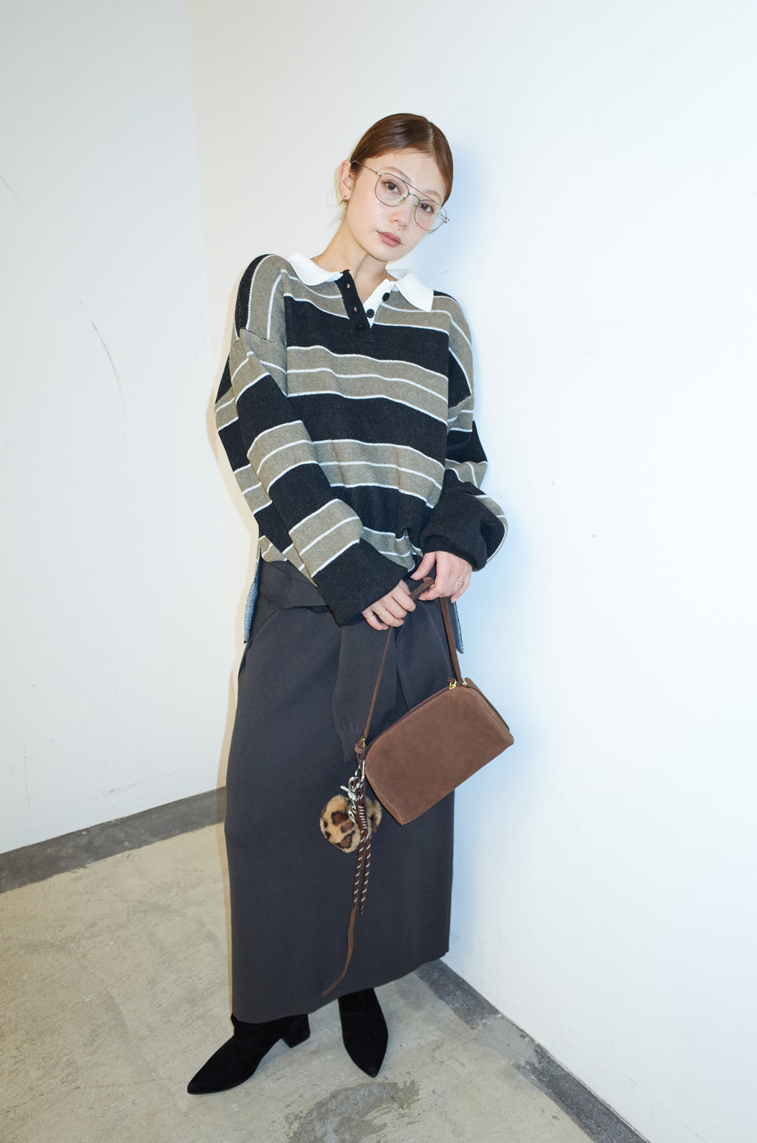 [予約/SET]ラガーニットボーダーポロPO+ウエストラップニットスカート(2set)