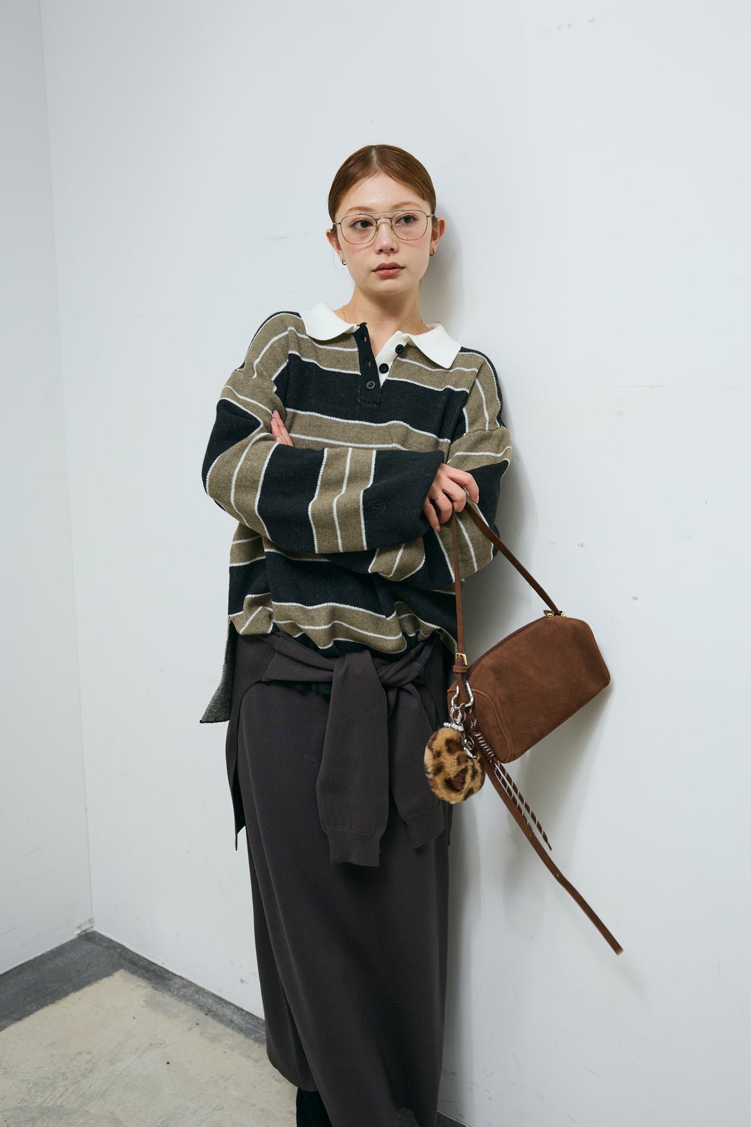 [予約/SET]ラガーニットボーダーポロPO+ウエストラップニットスカート(2set)