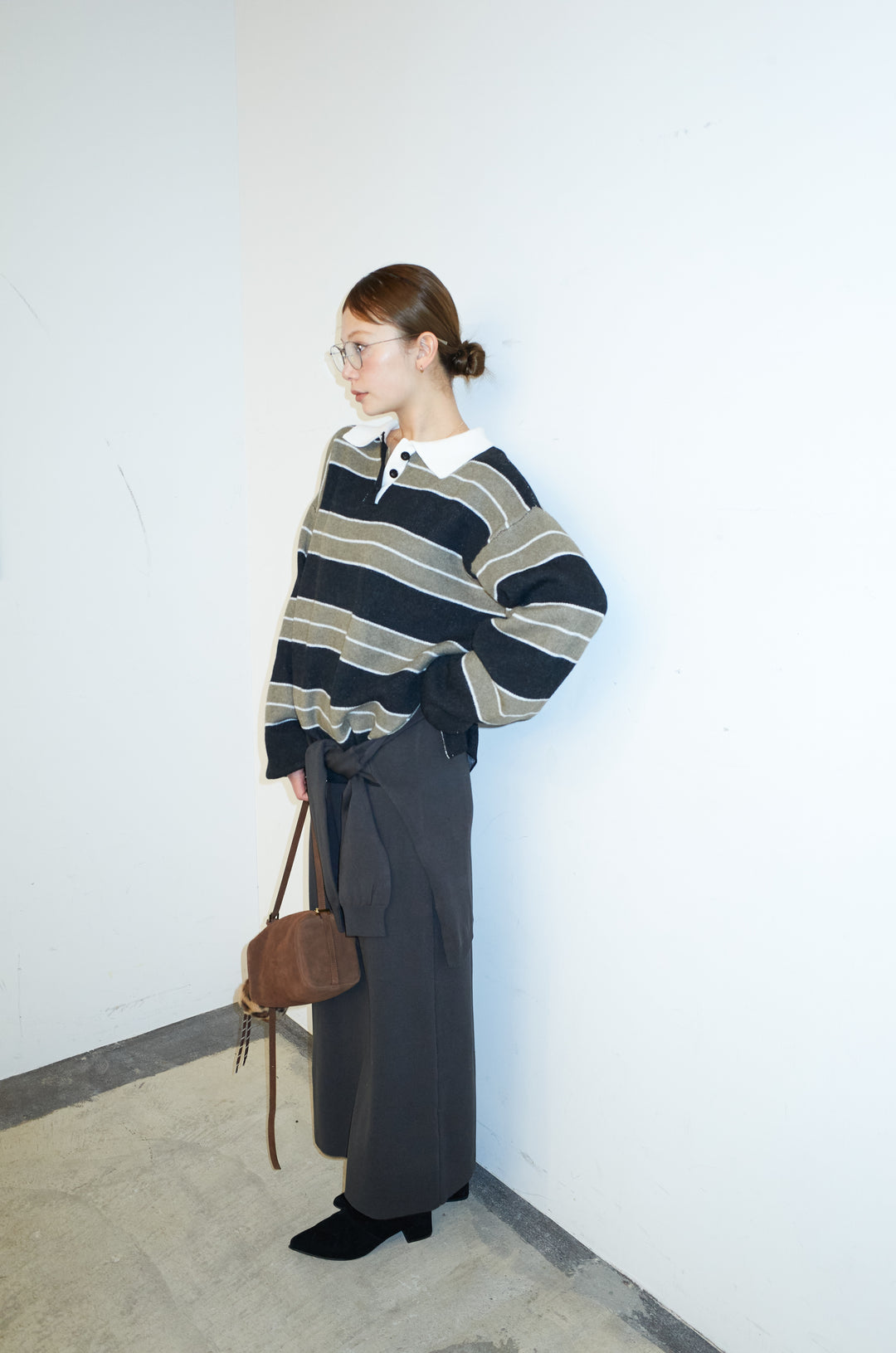 [予約/SET]ラガーニットボーダーポロPO+ウエストラップニットスカート(2set)