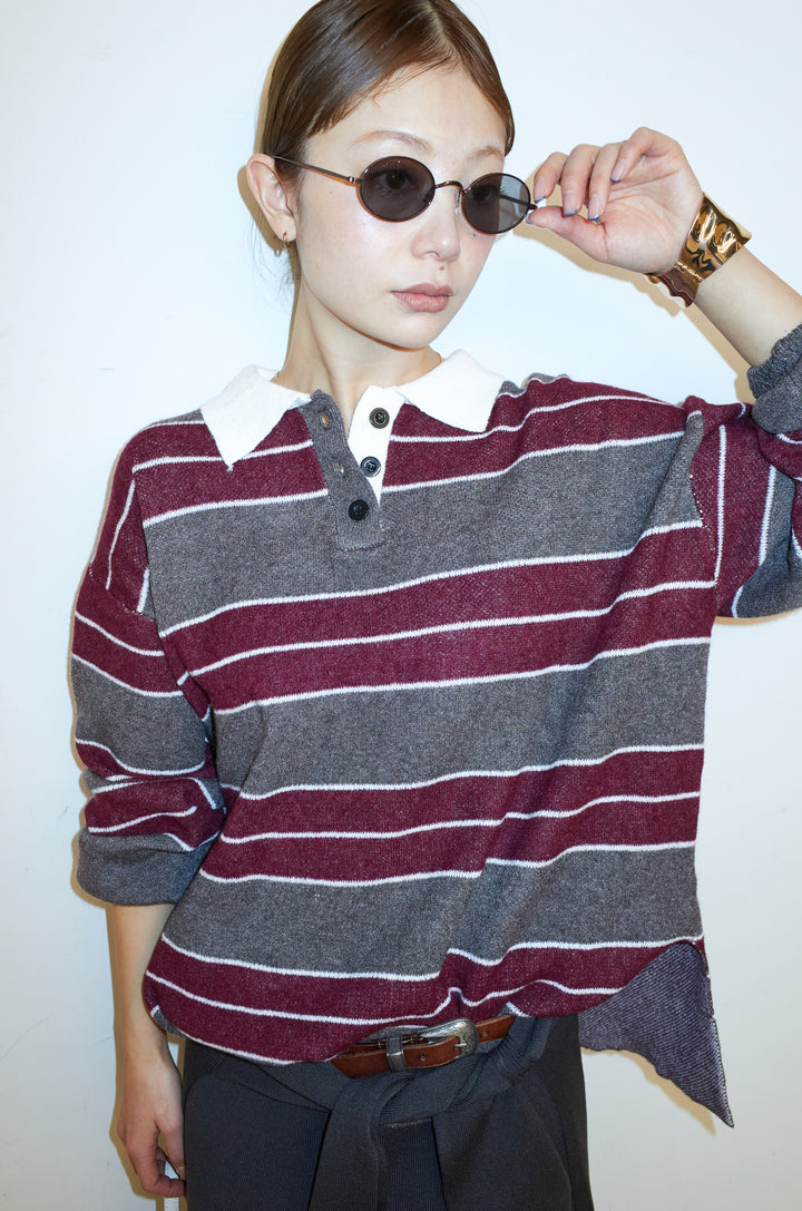 [予約/SET]ラガーニットボーダーポロPO+ウエストラップニットスカート(2set)