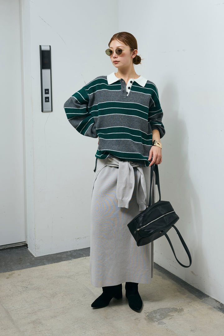 [予約/SET]ラガーニットボーダーポロPO+ウエストラップニットスカート(2set)