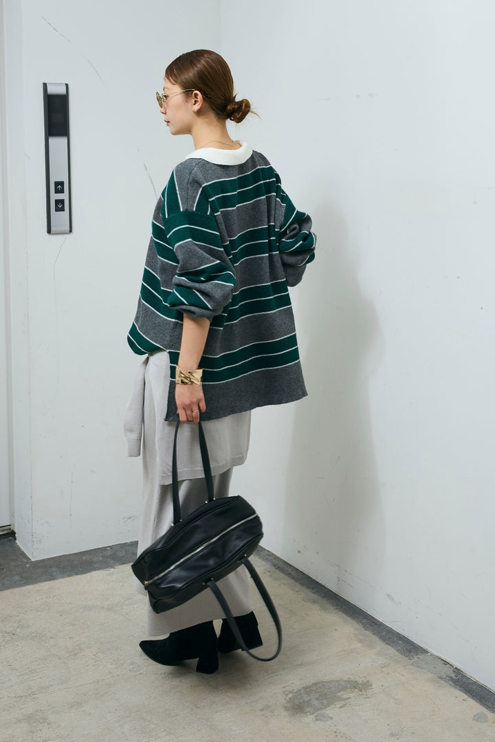 [予約/SET]ラガーニットボーダーポロPO+ウエストラップニットスカート(2set)