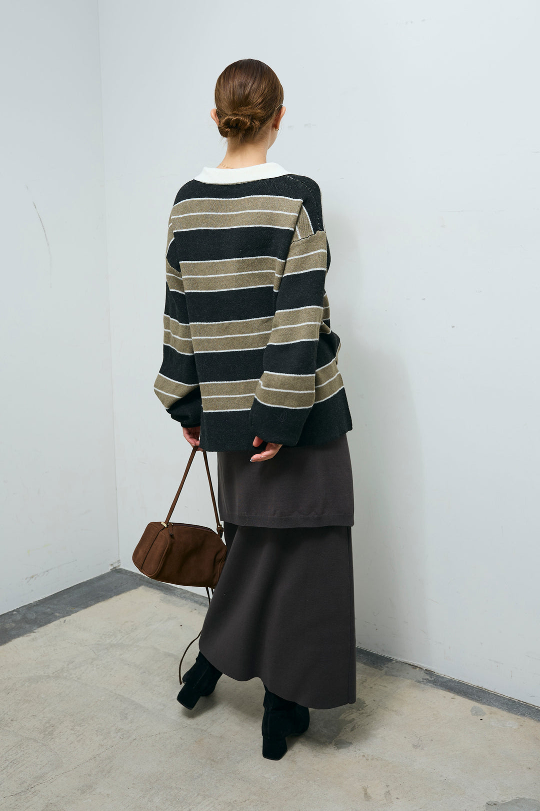 [予約/SET]ラガーニットボーダーポロPO+ウエストラップニットスカート(2set)