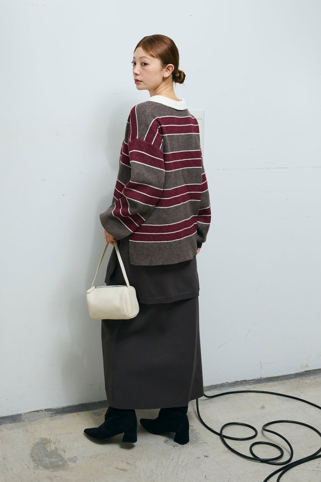 [予約/SET]ラガーニットボーダーポロPO+ウエストラップニットスカート(2set)