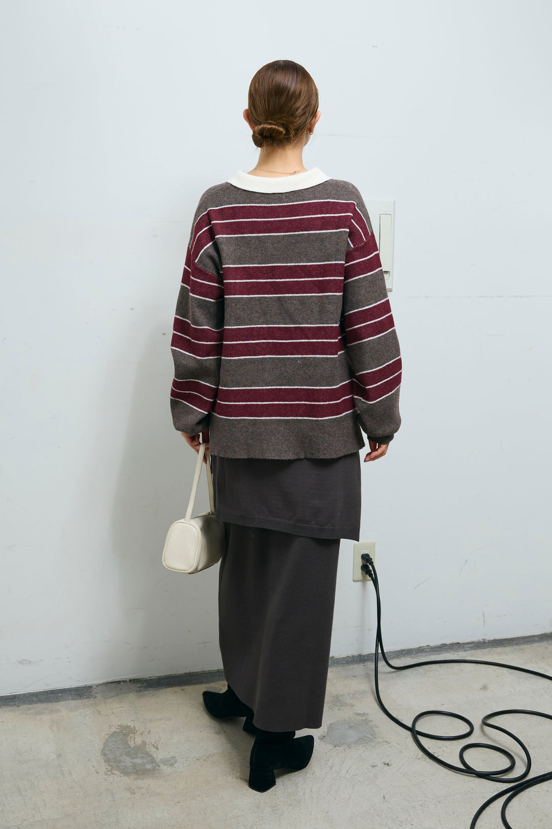 [予約/SET]ラガーニットボーダーポロPO+ウエストラップニットスカート(2set)