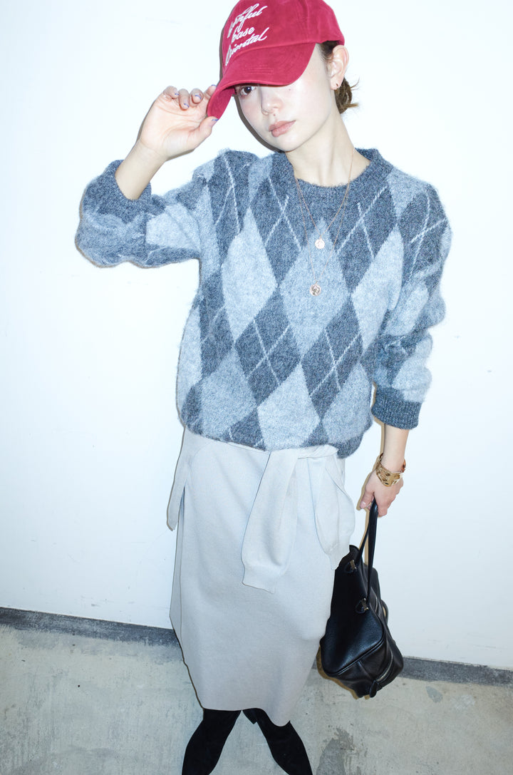 [予約/SET]アーガイルクルーネックニット+ウエストラップニットスカート(2set)