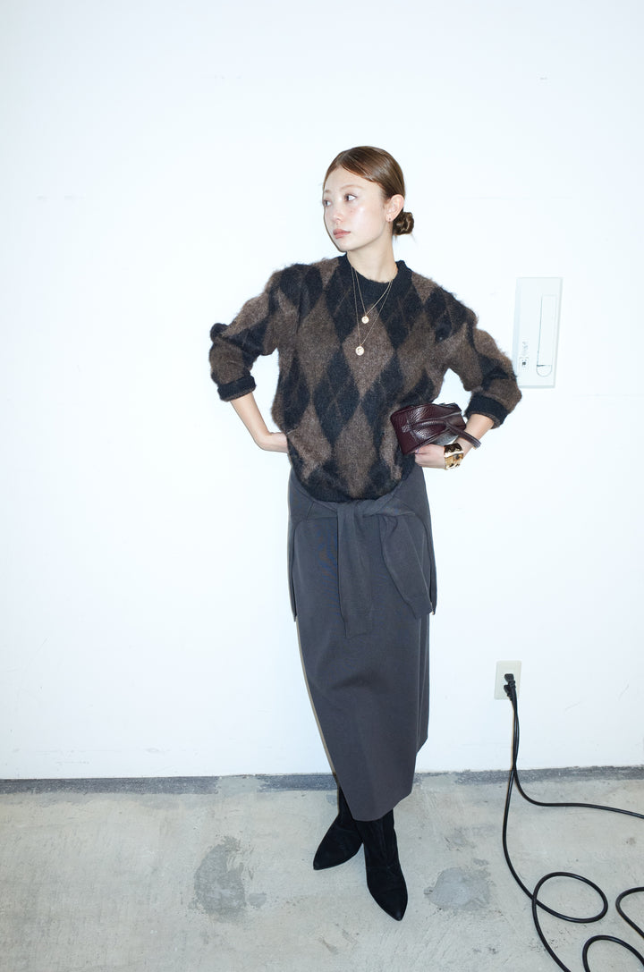 [予約/SET]アーガイルクルーネックニット+ウエストラップニットスカート(2set)