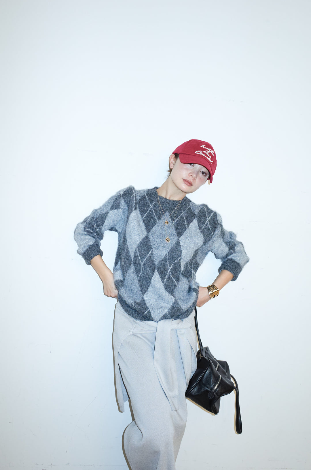 [予約/SET]アーガイルクルーネックニット+ウエストラップニットスカート(2set)