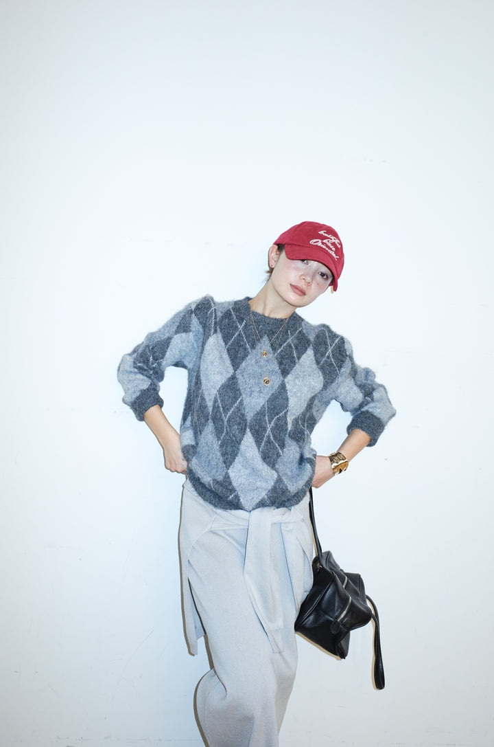 [予約/SET]アーガイルクルーネックニット+ウエストラップニットスカート(2set)