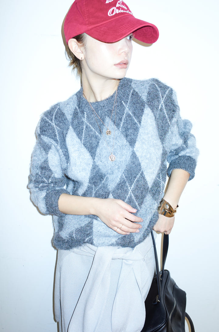 [予約/SET]アーガイルクルーネックニット+ウエストラップニットスカート(2set)