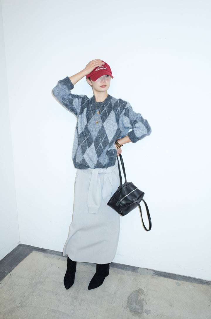 [予約/SET]アーガイルクルーネックニット+ウエストラップニットスカート(2set)