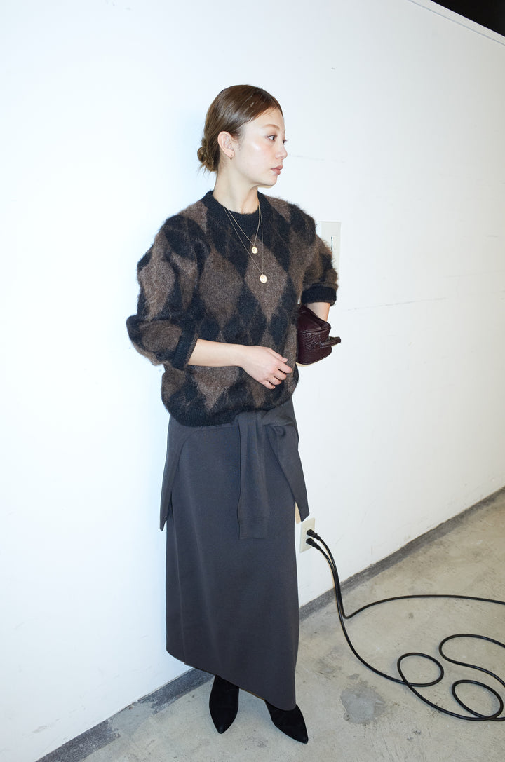 [予約/SET]アーガイルクルーネックニット+ウエストラップニットスカート(2set)