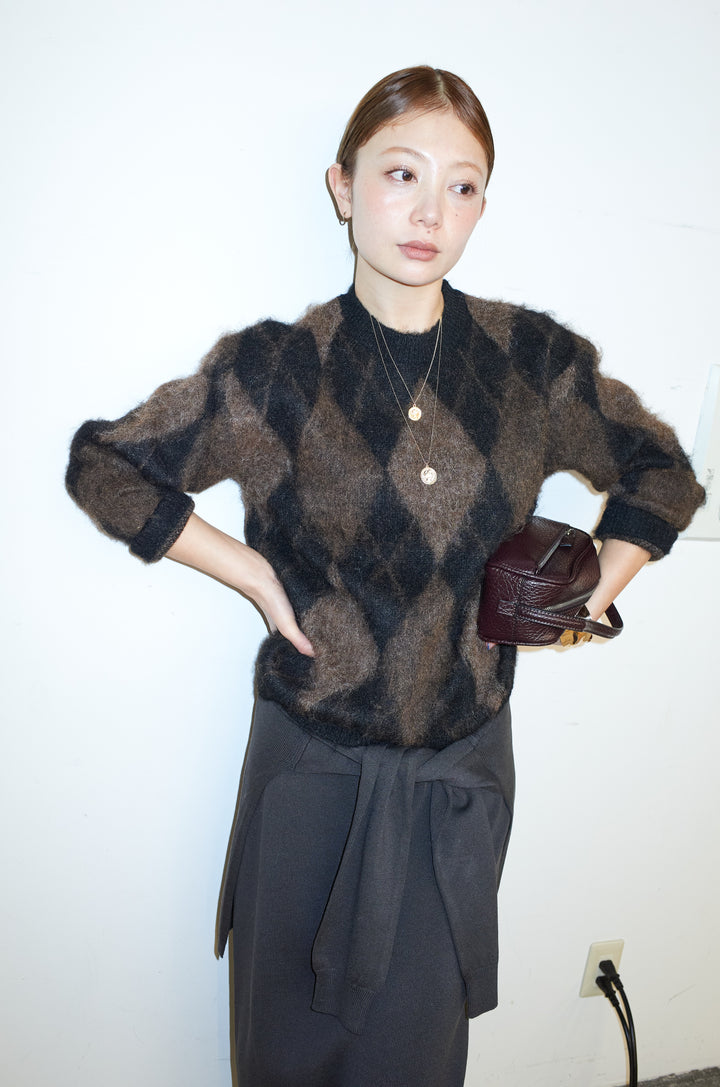 [予約/SET]アーガイルクルーネックニット+ウエストラップニットスカート(2set)