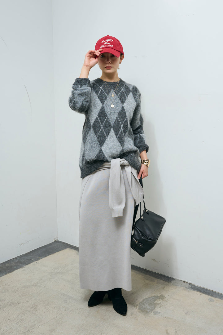[予約/SET]アーガイルクルーネックニット+ウエストラップニットスカート(2set)