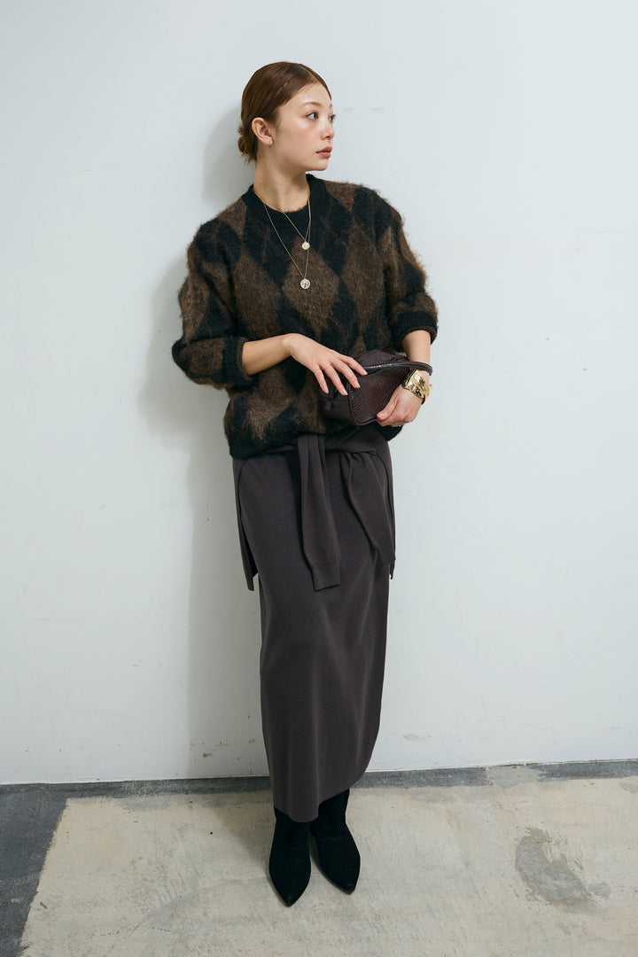 [予約/SET]アーガイルクルーネックニット+ウエストラップニットスカート(2set)