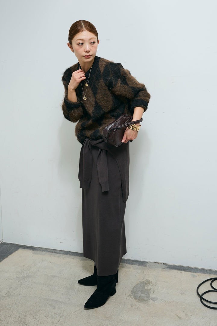 [予約/SET]アーガイルクルーネックニット+ウエストラップニットスカート(2set)