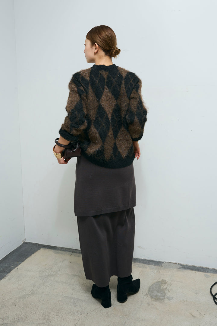 [予約/SET]アーガイルクルーネックニット+ウエストラップニットスカート(2set)