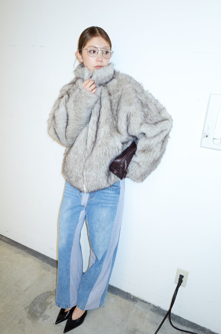 [予約/SET]ミックスファージップブルゾン+スウェット切り替えデニムパンツ(2set)