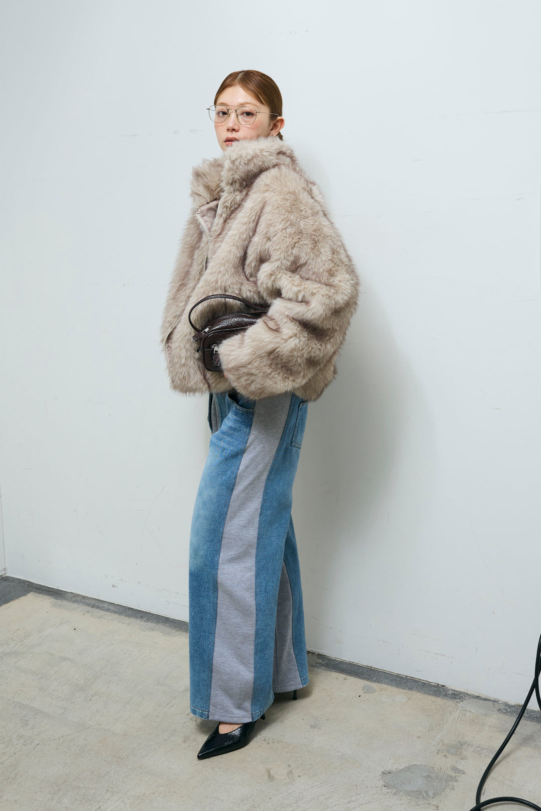 [予約/SET]ミックスファージップブルゾン+スウェット切り替えデニムパンツ(2set)