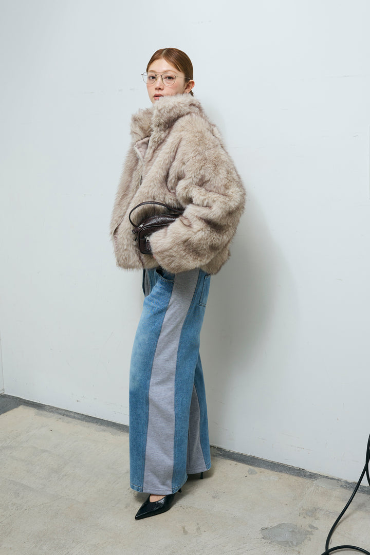 [予約/SET]ミックスファージップブルゾン+スウェット切り替えデニムパンツ(2set)