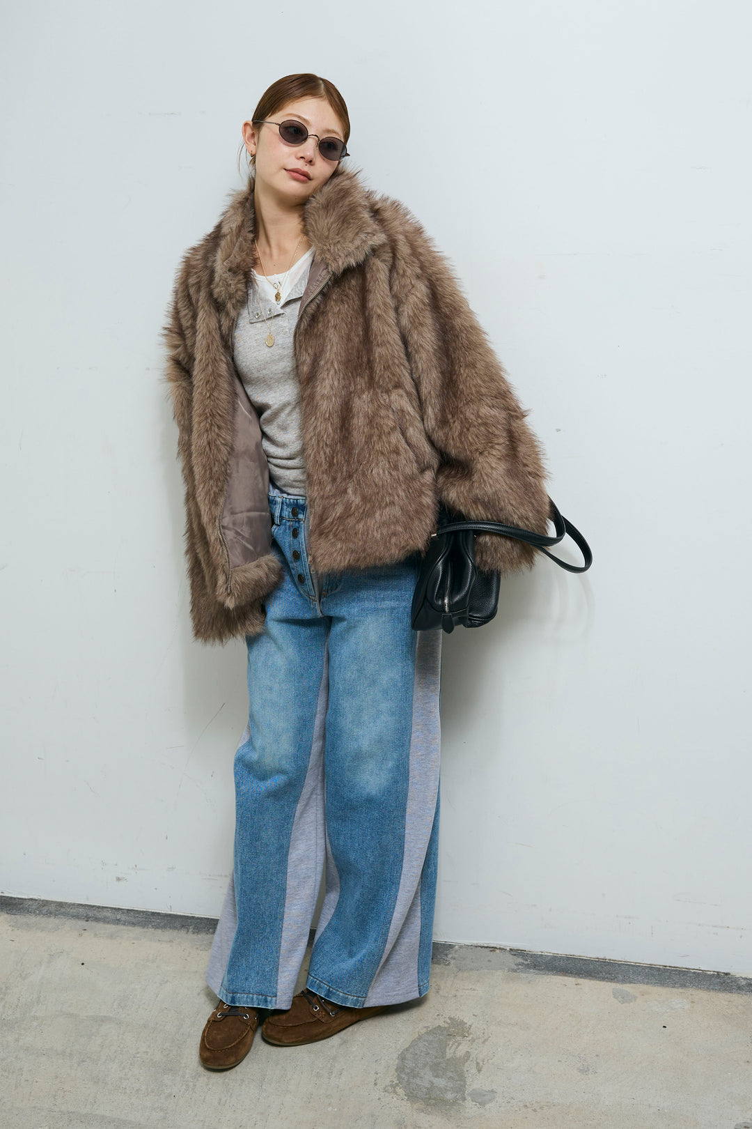 [予約/SET]ミックスファージップブルゾン+スウェット切り替えデニムパンツ(2set)