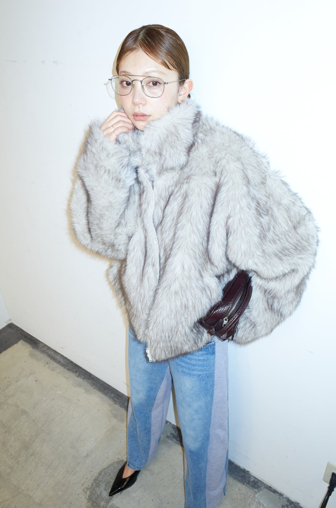 [予約/SET]ミックスファージップブルゾン+スウェット切り替えデニムパンツ(2set)