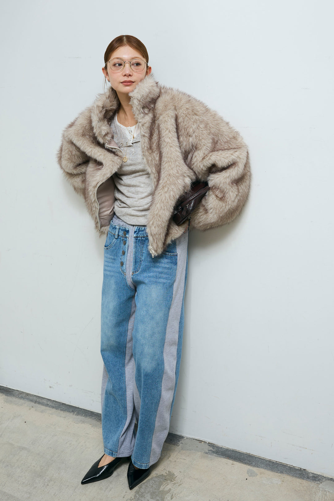 [予約/SET]ミックスファージップブルゾン+スウェット切り替えデニムパンツ(2set)