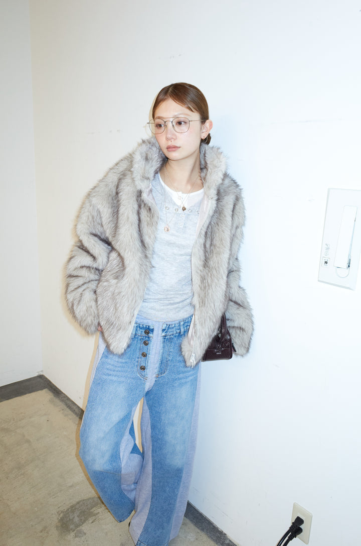 [予約/SET]ミックスファージップブルゾン+スウェット切り替えデニムパンツ(2set)