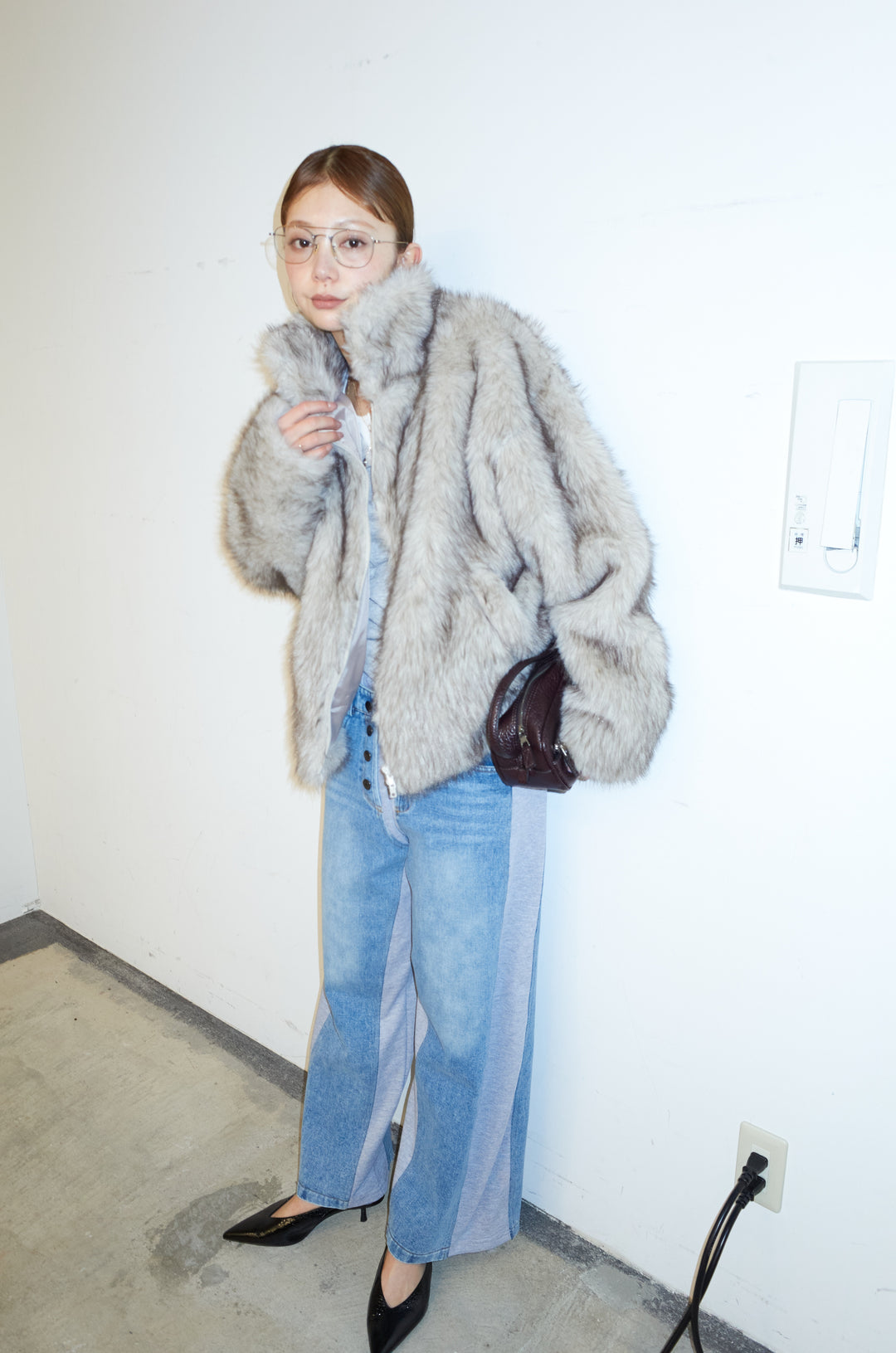 [予約/SET]ミックスファージップブルゾン+スウェット切り替えデニムパンツ(2set)