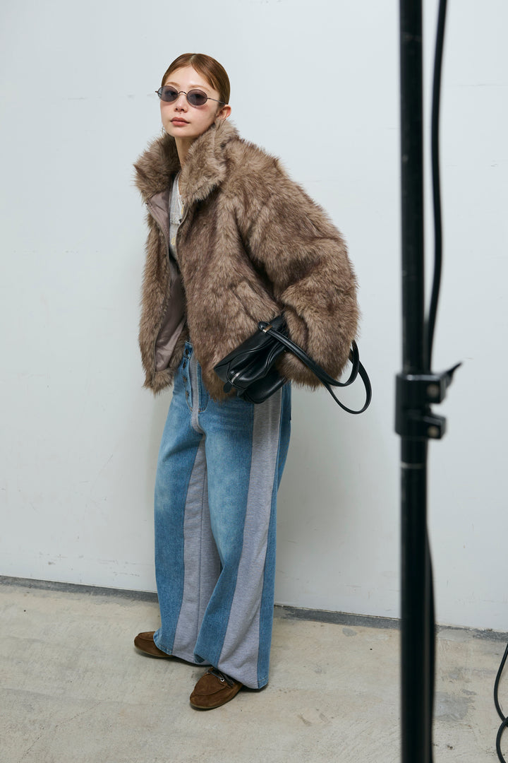 [予約/SET]ミックスファージップブルゾン+スウェット切り替えデニムパンツ(2set)