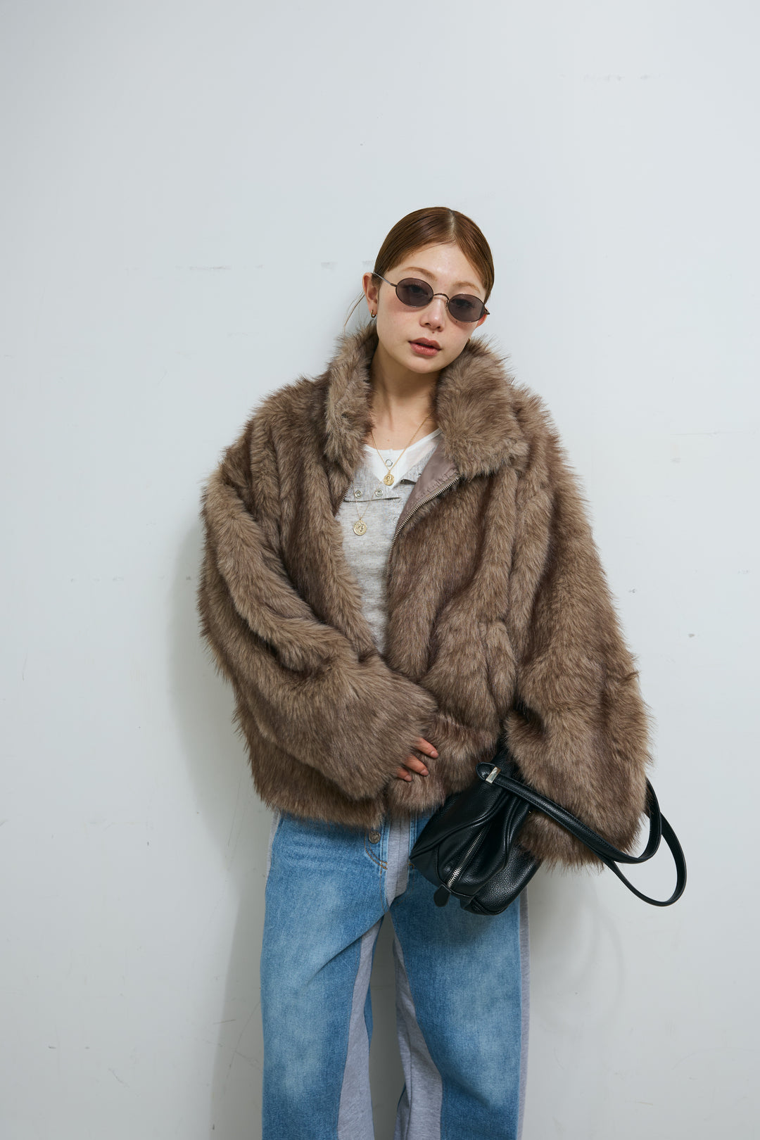 [予約/SET]ミックスファージップブルゾン+スウェット切り替えデニムパンツ(2set)