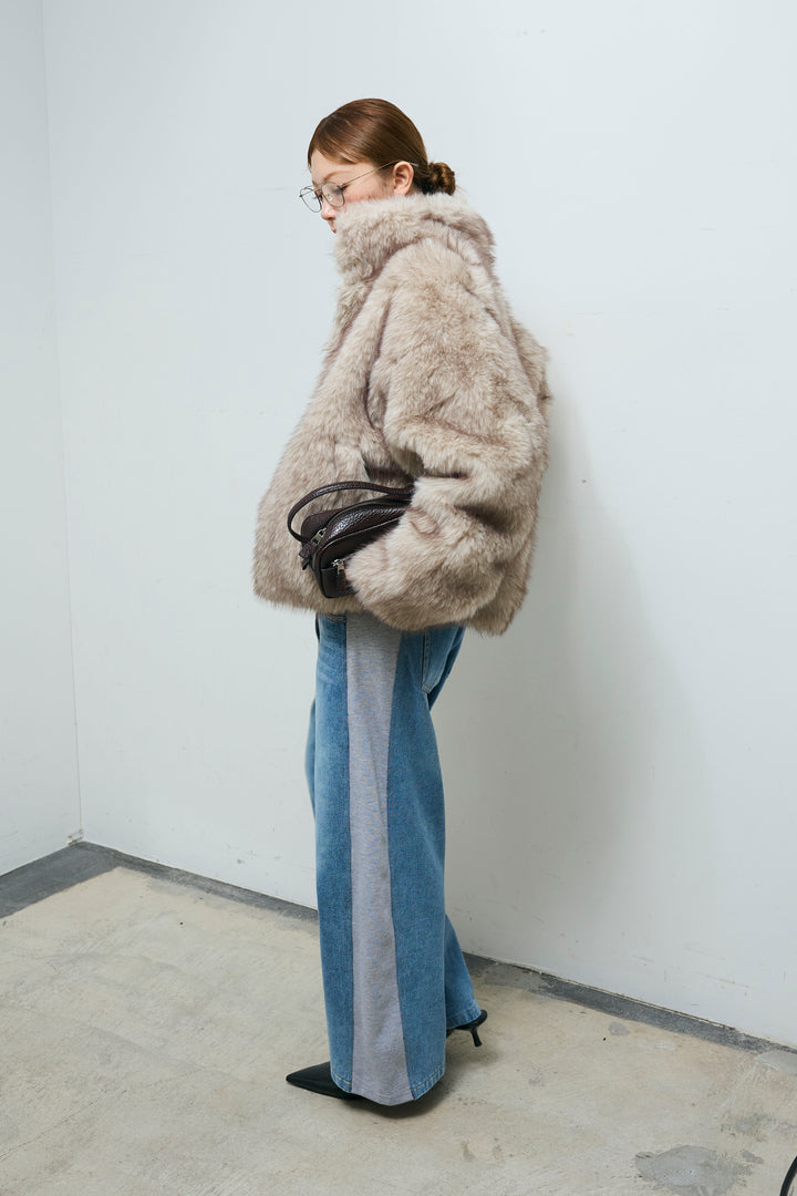 [予約/SET]ミックスファージップブルゾン+スウェット切り替えデニムパンツ(2set)