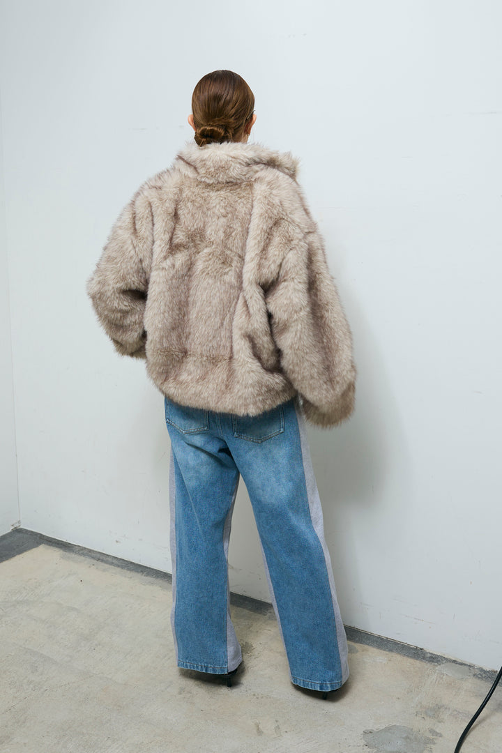 [予約/SET]ミックスファージップブルゾン+スウェット切り替えデニムパンツ(2set)