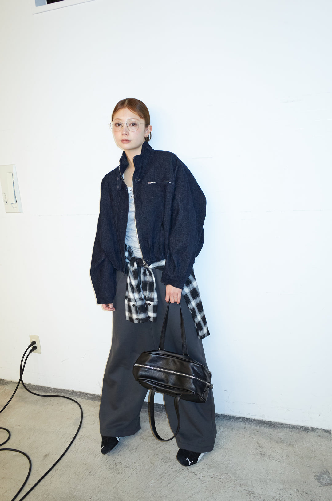 [予約/SET]起毛タッチバルーンデニムブルゾン+裏起毛スウェットワイドパンツ(2set)