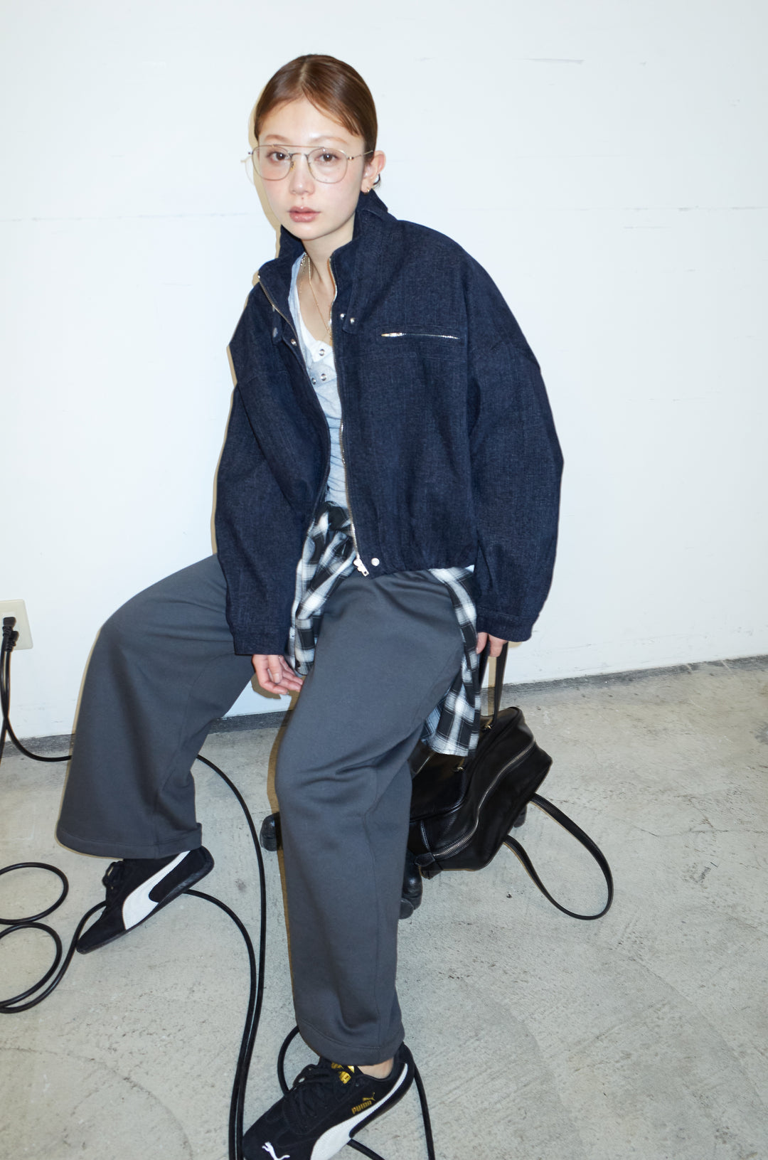 [予約/SET]起毛タッチバルーンデニムブルゾン+裏起毛スウェットワイドパンツ(2set)