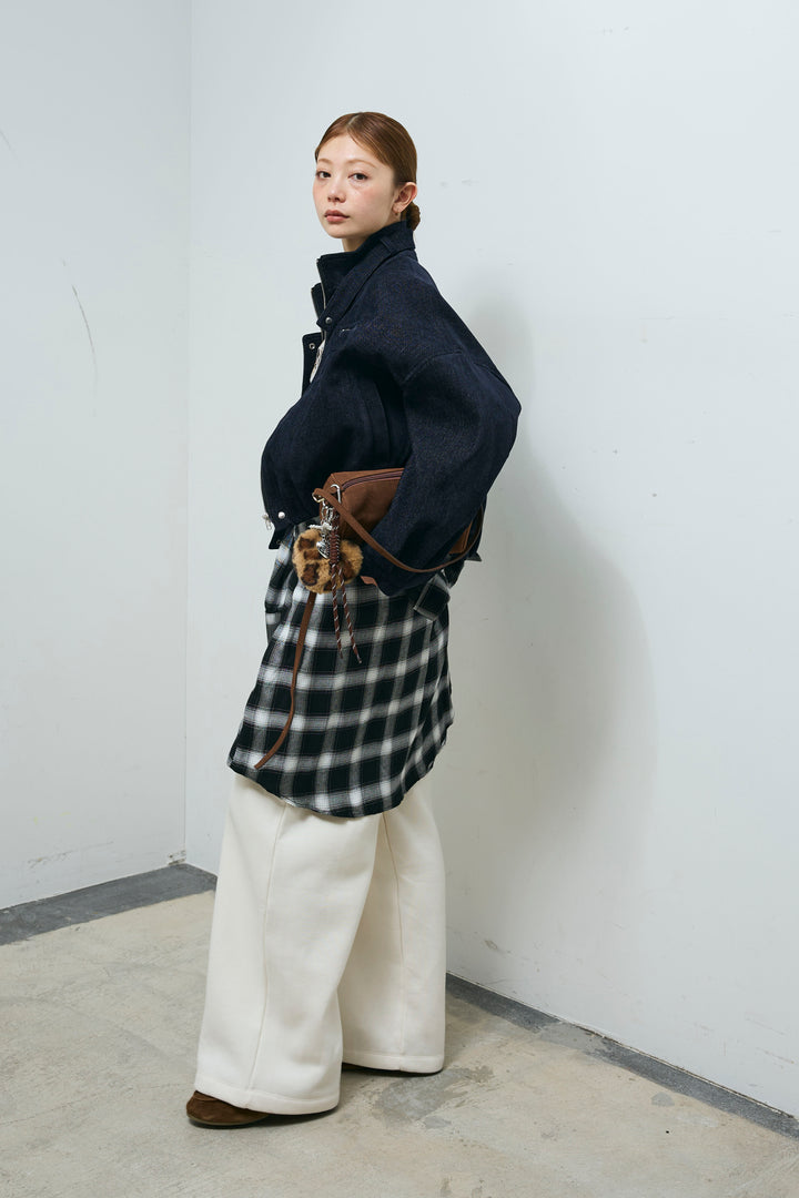 [予約/SET]起毛タッチバルーンデニムブルゾン+裏起毛スウェットワイドパンツ(2set)