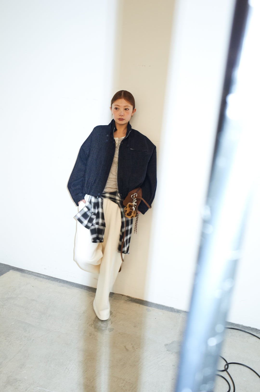 [予約/SET]起毛タッチバルーンデニムブルゾン+裏起毛スウェットワイドパンツ(2set)