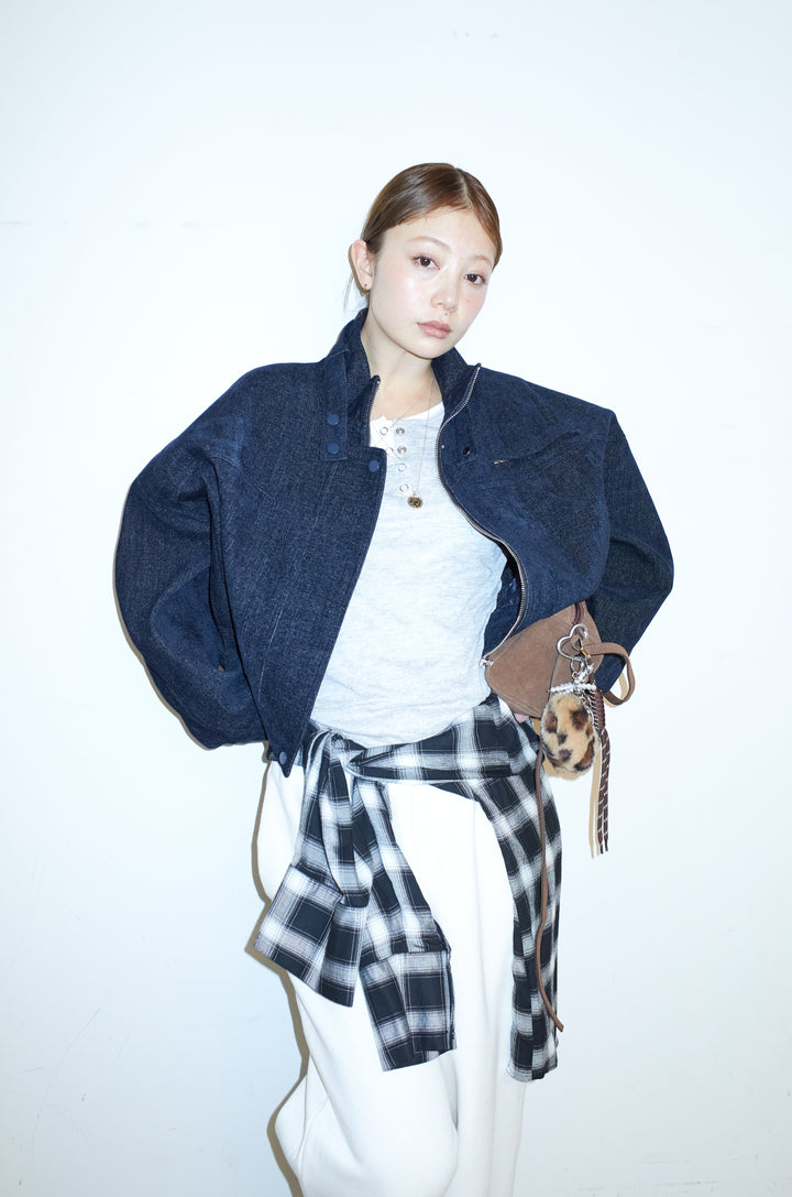 [予約/SET]起毛タッチバルーンデニムブルゾン+裏起毛スウェットワイドパンツ(2set)