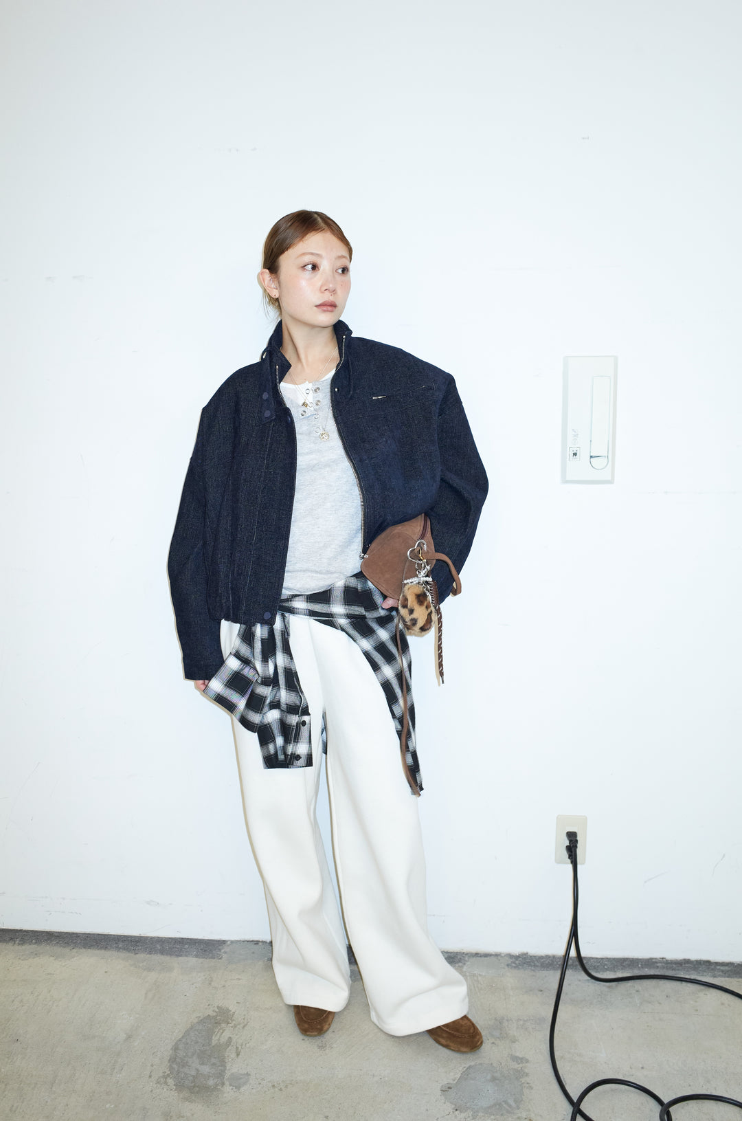 [予約/SET]起毛タッチバルーンデニムブルゾン+裏起毛スウェットワイドパンツ(2set)