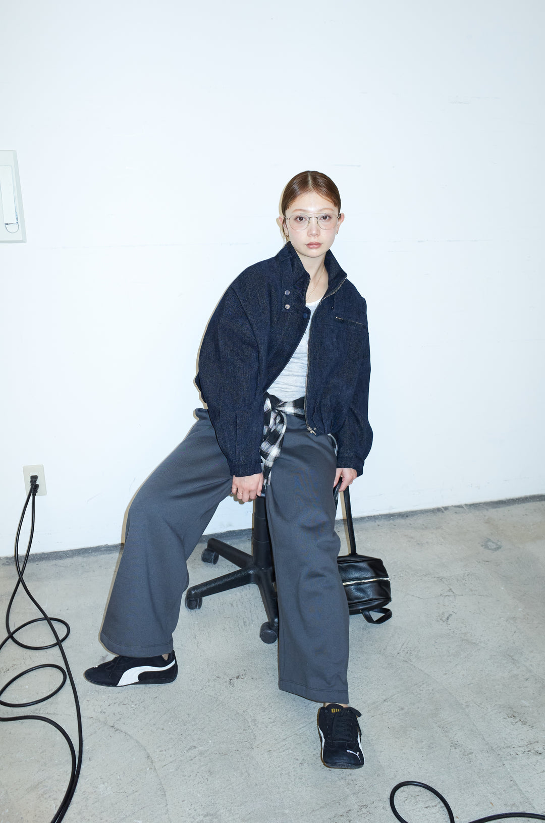 [予約/SET]起毛タッチバルーンデニムブルゾン+裏起毛スウェットワイドパンツ(2set)