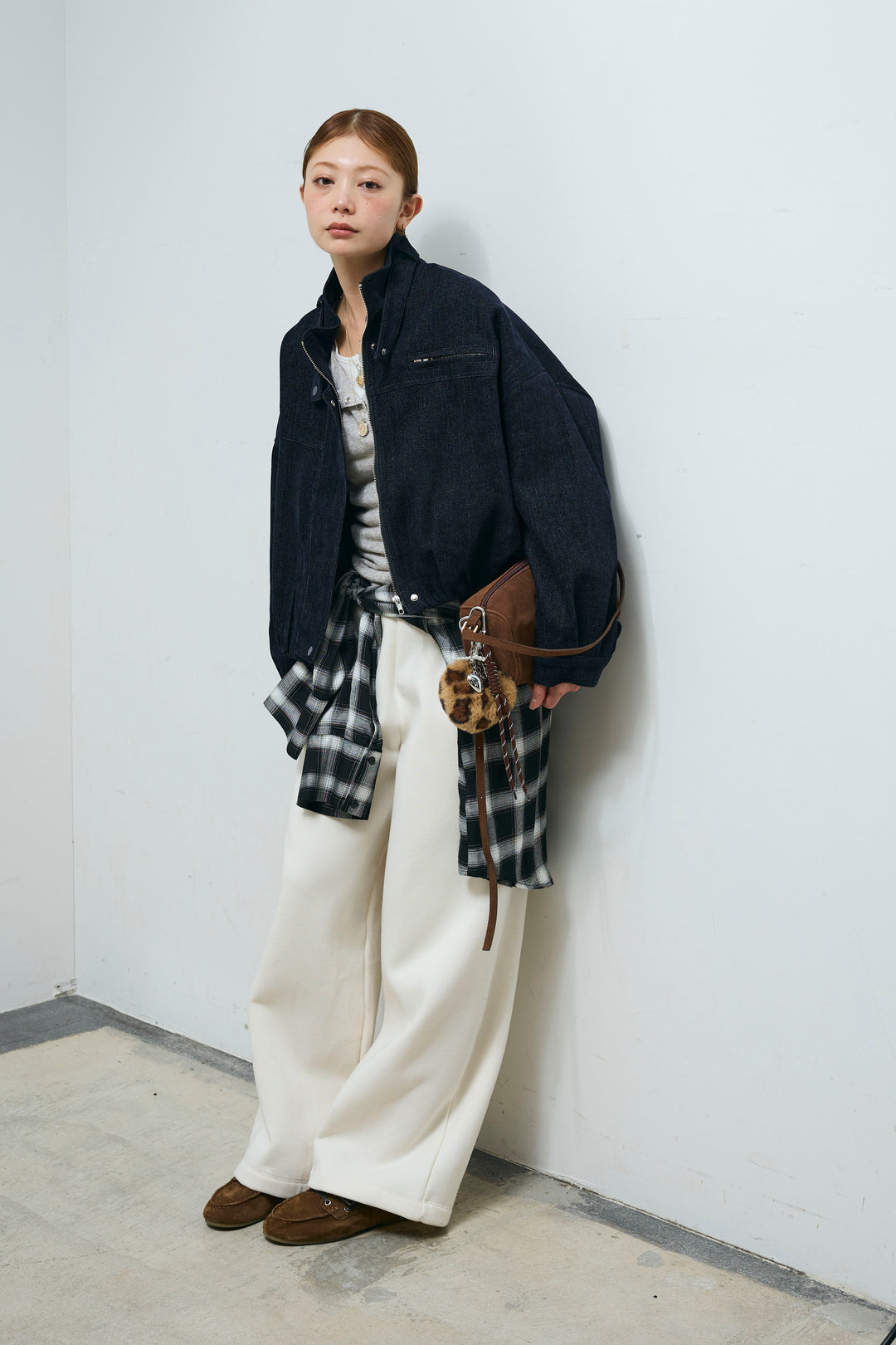 [予約/SET]起毛タッチバルーンデニムブルゾン+裏起毛スウェットワイドパンツ(2set)