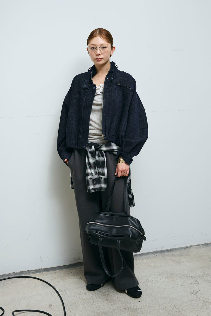 [予約/SET]起毛タッチバルーンデニムブルゾン+裏起毛スウェットワイドパンツ(2set)