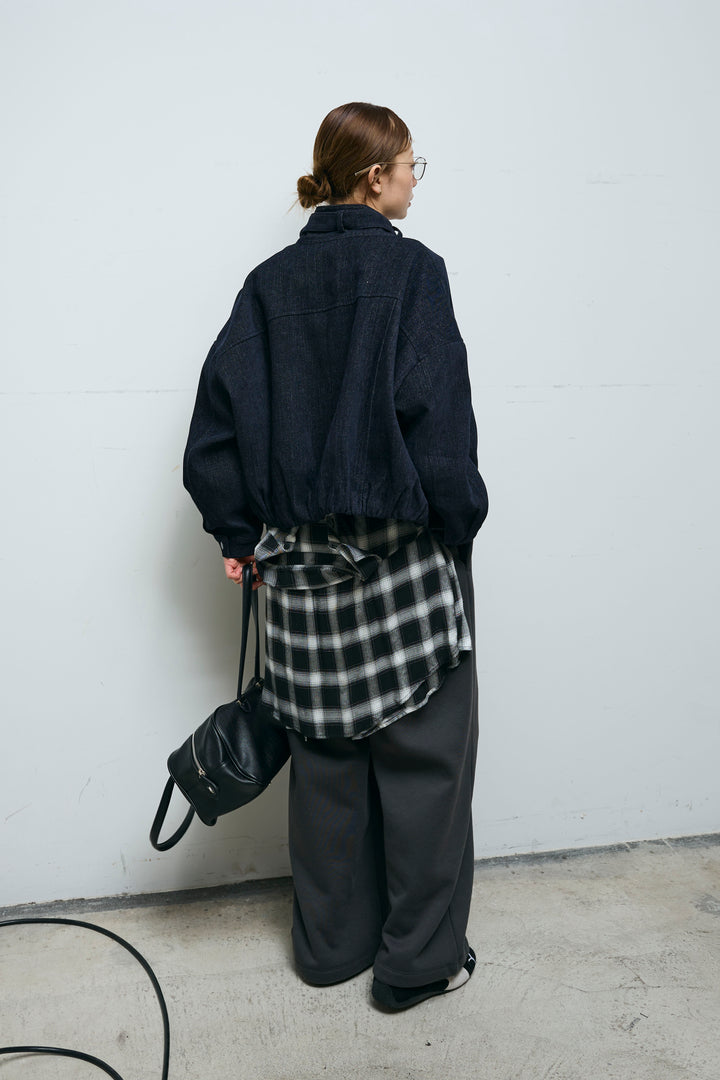 [予約/SET]起毛タッチバルーンデニムブルゾン+裏起毛スウェットワイドパンツ(2set)