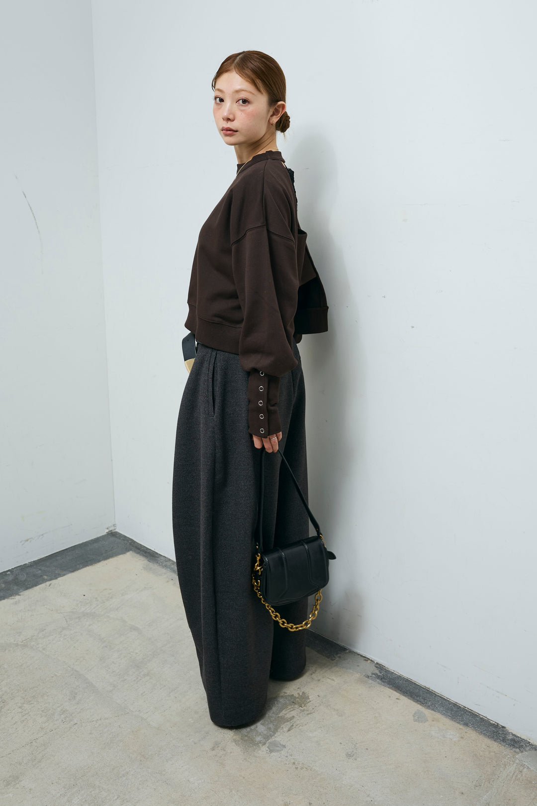 [予約/SET]バックオープン裏毛PO+ウールタッチカーブワイドパンツ(2set)